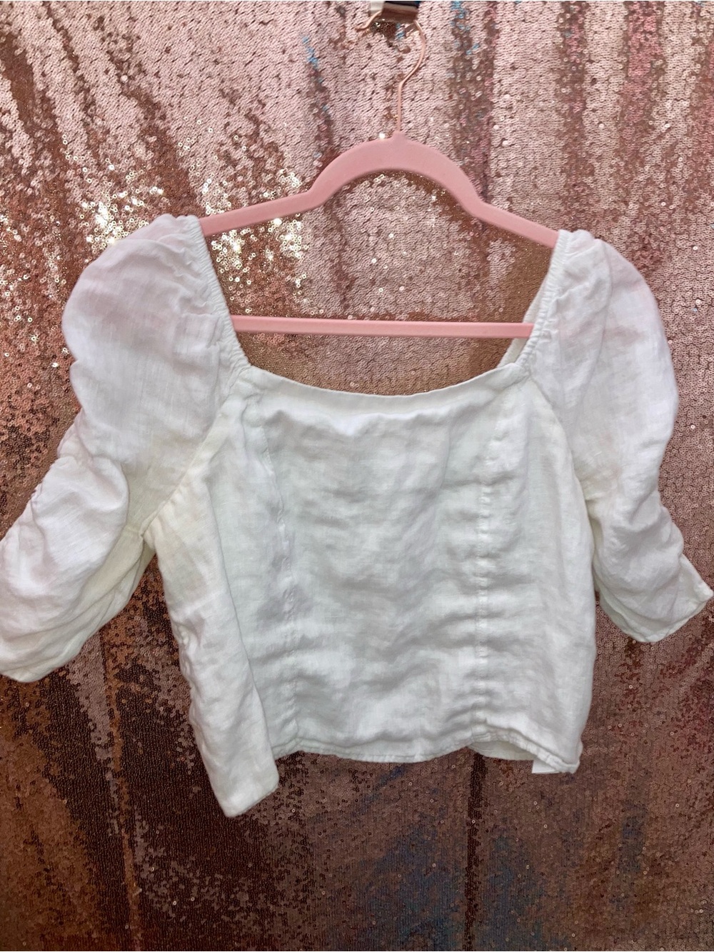 Rachel Zoe White Square-Neck Puff Sleeve Linen Top